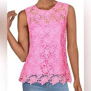 Nanette Lepore Guipure Lace Pink Sleeveless Top Back Zip Size L
